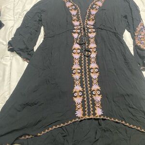 Chic Black Dress with Purple and Orange Embroidery